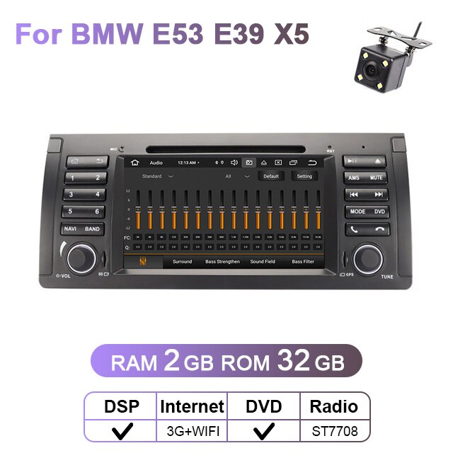 Eunavi 1 din 7'' Android 10.0 Car dvd player For BMW E53 E39 X5 Quad core Auto radio Car Multimedia Stereo with DSP WIFI BT SWC