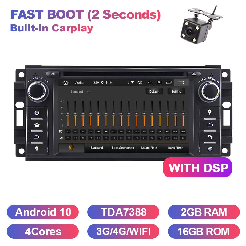 Eunavi Android 10 Car DVD Player Radio GPS For Jeep Cherokee Compass Commander Wrangler Dodge Caliber Chrysler C300 4Core 4G USB