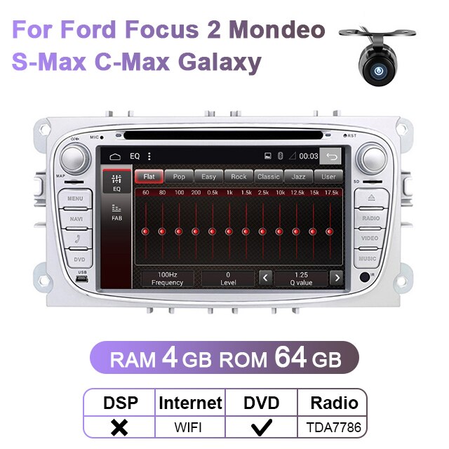 Eunavi 2 Din Android Car DVD Multimedia Player GPS for FORD Focus 2 II Mondeo S-MAX C-MAX Galaxy 2Din 4G 64GB Touch screen