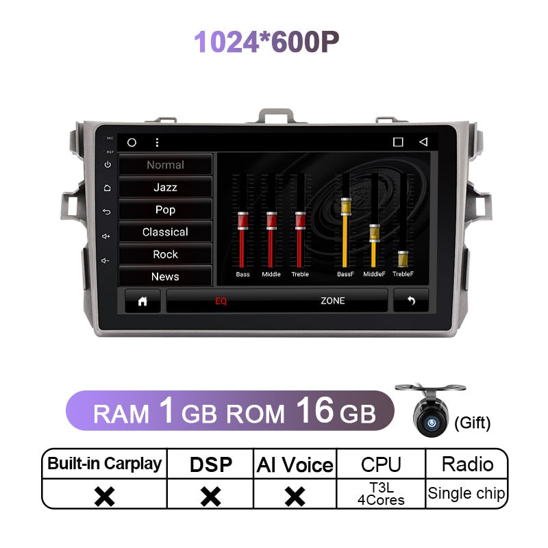 Eunavi 2 Din Android 11 Car Radio GPS For Toyota Corolla E140 E150 2007 - 2013 Multimedia Video Player 2Din DVD Head unit DSP 4G