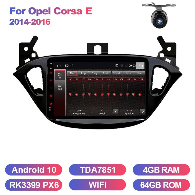 Eunavi 2 din car radio 4G+64G android 10 for Opel Corsa E 2014 2015 2016 GPS Navi WIFI car stereo PX6 1.8GHz Autoradio no dvd