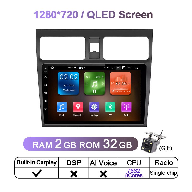 Eunavi 4G 1280*720 QLED 2 Din Android 11 Car Radio Multimedia Video Player For Suzuki Swift 2005 2006 - 2016 Head unit DVD GPS