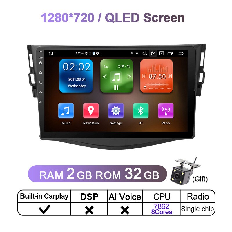 Eunavi 4G QLED 2 Din Android 11 Car Radio Head unit Multimedia Video Player For Toyota RAV4 Rav 4 2005 2006 2007 - 2013 DVD GPS