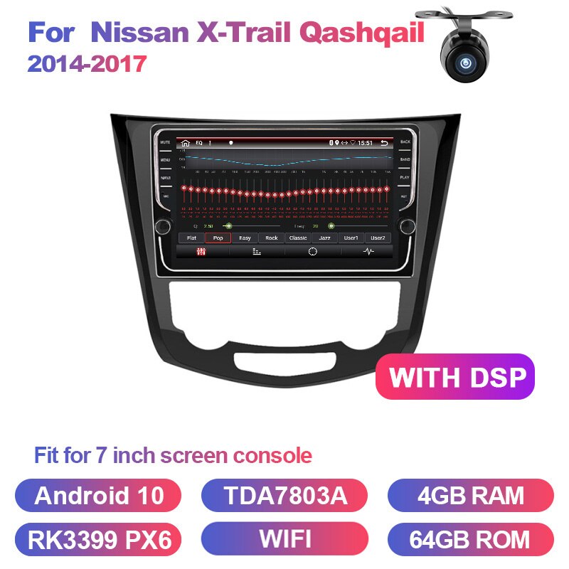 Eunavi 9'' Android 10 Car GPS Radio for Nissan X-Trail Qashqail 2014-2017 Navigation Stereo Multimedia Player 4G 64G NO DVD