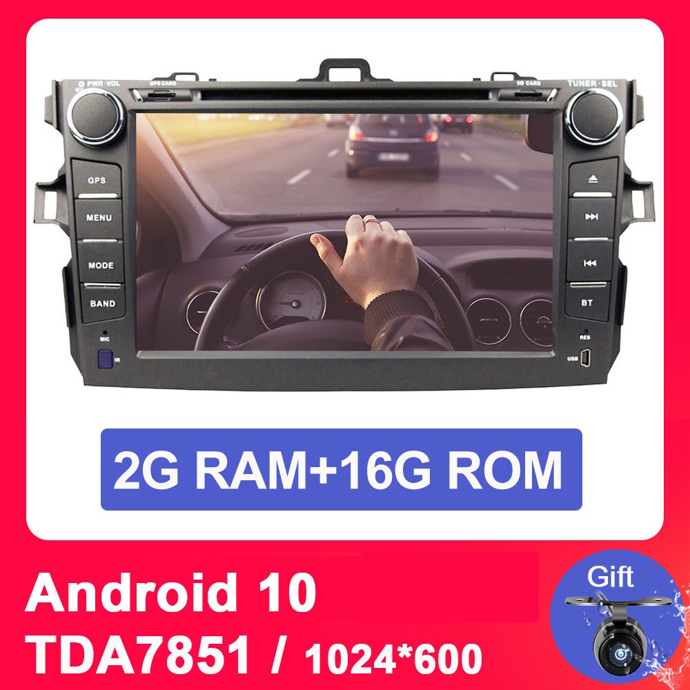 Eunavi TDA7851 2 Din Android 10 car dvd multimedia player gps for Toyota Corolla 2007-2011 1024*600 auto radio stereo audio