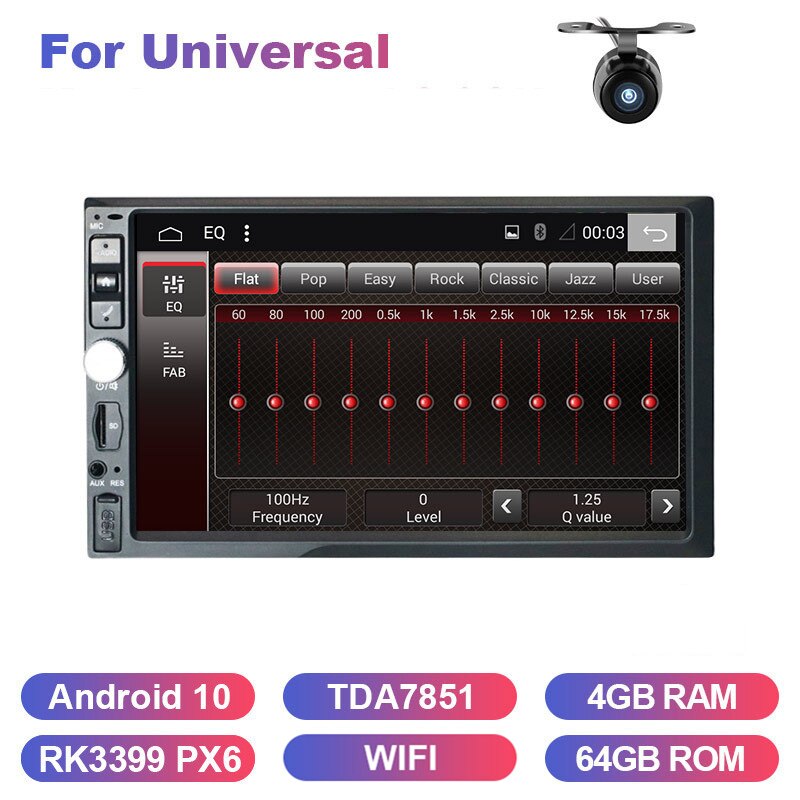 Eunavi 2 Din 7'' Android 10 Car Multimedia Player 4G 64GB Universal Auto Radio Stereo GPS navigation 1024*600 DSP WIFI NO DVD