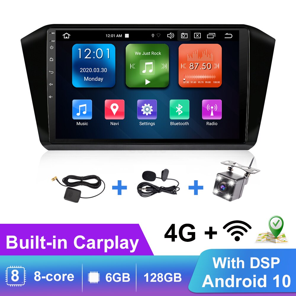 Eunavi 4GB 64GB 2 DIN Android 10 Car Radio Multimedia Video Player For VW Passat B8 Magotan 2016 2017 Head unit GPS Autoradio