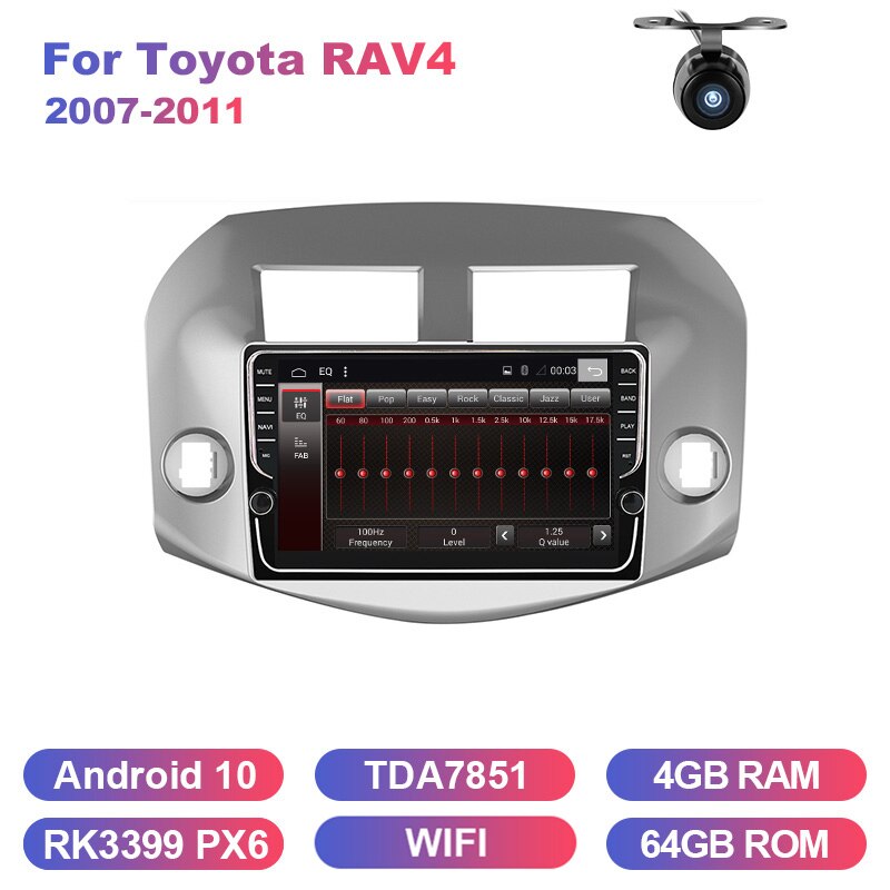 Eunavi 2 din car radio stereo multimedia for Toyota RAV4 Rav 4 2007 2008 2009 2010 2011 headunit GPS TDA7851 usb Android 10