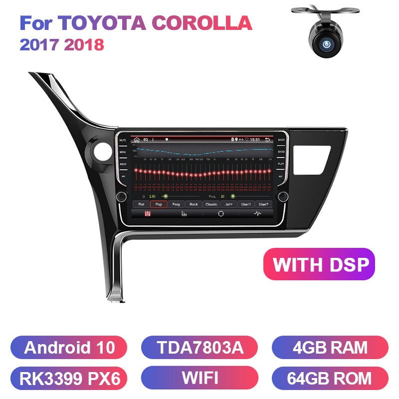 Eunavi car multimedia playe radio audio stereo gps Android 10 auto for Toyota Corolla 2017 2018 navigation touch screen wifi