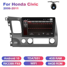 Laden Sie das Bild in den Galerie-Viewer, Eunavi 4G+64G 2 DIN IPS Android 10 Car Radio Multimedia Video Player GPS For Honda Civic 2006-2011 2din car pc 9 inch no dvd