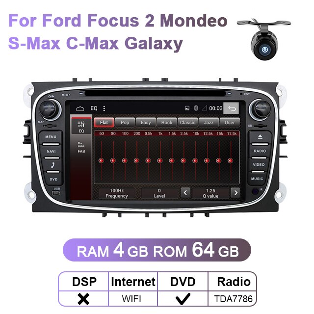 Eunavi 2 Din Android Car DVD Multimedia Player GPS for FORD Focus 2 II Mondeo S-MAX C-MAX Galaxy 2Din 4G 64GB Touch screen