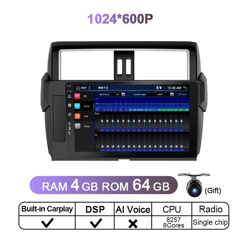 Eunavi Android 10 Multimedia-Videoplayer-Kopfeinheit für Toyota Land Cruiser Prado 150 2013 2014 - 2017 Autoradio-Navigation GPS