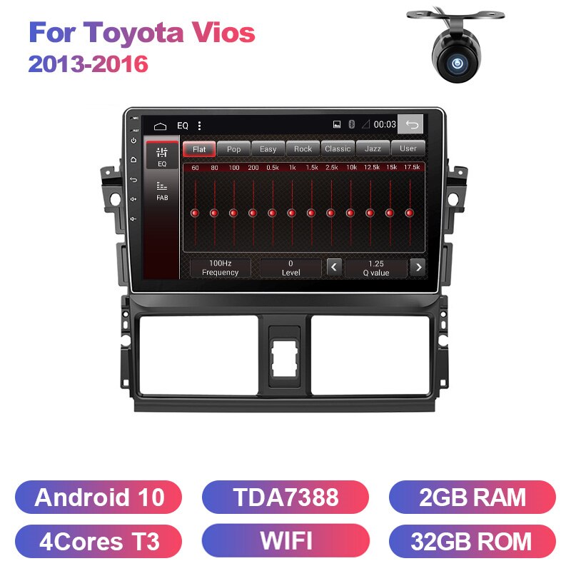 Eunavi car radio stereo multimedia pc player for Toyota Vios 2013-2016 2 din headunit GPS TDA7851 Subwoofer USB Android 10