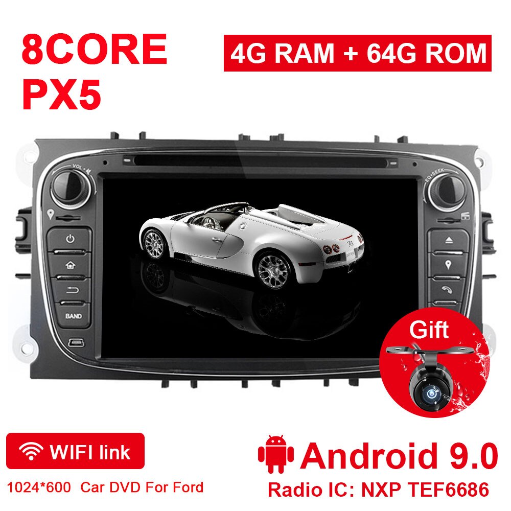 Eunavi 2 Din Car Multimedia DVD radio Player for Ford Focus II Mondeo S-Max C-MAX Galaxy 7'' Android 9 4G 64GB TDA7851 8 cores