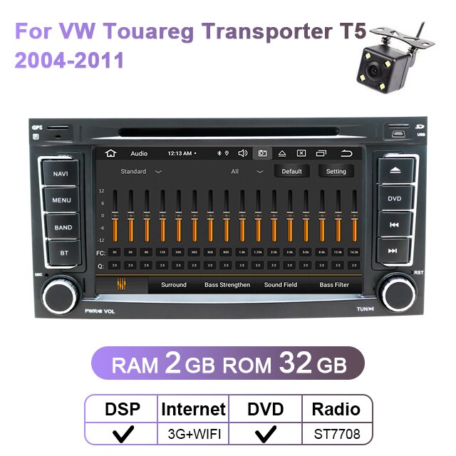 Eunavi DSP 2 Din Android 10 Auto DVD Player GPS Für VW/Volkswagen/Touareg/Transporter T5 2004-2011 Auto Multimedia Radio 8 Core