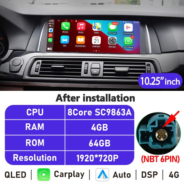 Eunavi 10.25''/12.3'' Android Car Radio Stereo For BMW 5 Series F10 F11 2010-2016 CIC NBT System Multimedia Player CarPlay GPS