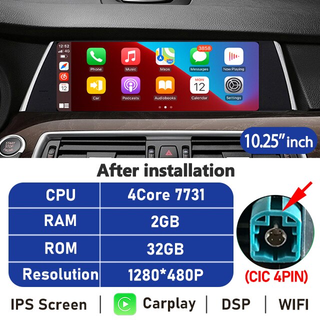 Eunavi 10.25'' Android 10 Car Radio Stereo For BMW 5 Series GT F07 2010-2017 CIC NBT System Multimedia Player CarPlay GPS No DVD