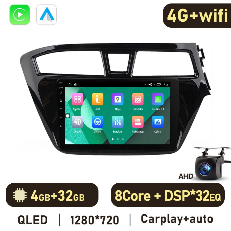 Eunavi Android 10 Car Radio For Hyundai I20 2015-2018 Navigation GPS Carplay Touchscreen Bluetooth DSP Multimedia WIFI 4G 2 Din