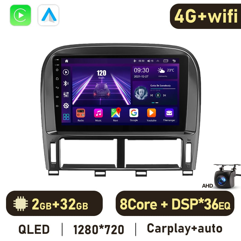 Eunavi Android 11 Car Radio DSP Multimedia Player For Lexus Ls430 2001-2006 Autoradio Video QLED Screen GPS Navigation Carplay