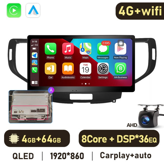 Eunavi 12.1'' QLED 4G 2 DIN Android Auto Radio GPS For Honda Accord 8 2008 2009 2010 2011 2012 Car Multimedia 8G 128G Carplay