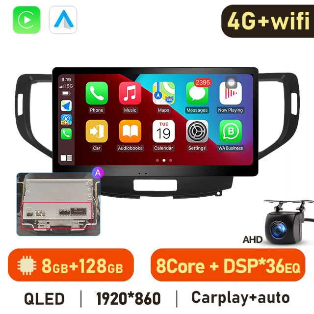 Eunavi 12.1'' QLED 4G 2 DIN Android Auto Radio GPS For Honda Accord 8 2008 2009 2010 2011 2012 Car Multimedia 8G 128G Carplay