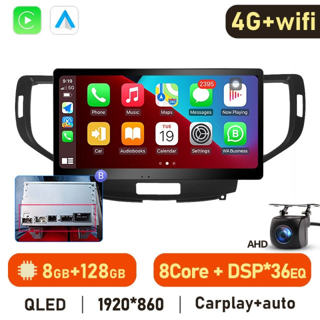 Eunavi 12.1'' QLED 4G 2 DIN Android Auto Radio GPS For Honda Accord 8 2008 2009 2010 2011 2012 Car Multimedia 8G 128G Carplay