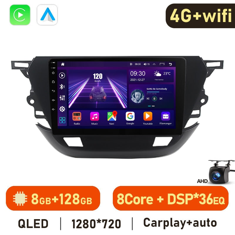 Eunavi Android 11 Car Radio DSP Multimedia Player For Opel Corsa 2020-2021 Autoradio Video QLED Screen GPS Navigation Carplay 4G