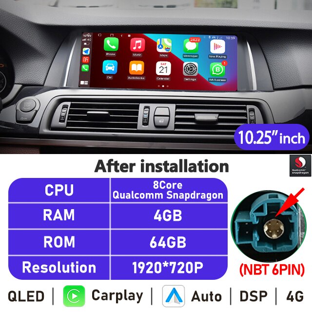 Eunavi 10.25''/12.3'' Android Car Radio Stereo For BMW 5 Series F10 F11 2010-2016 CIC NBT System Multimedia Player CarPlay GPS