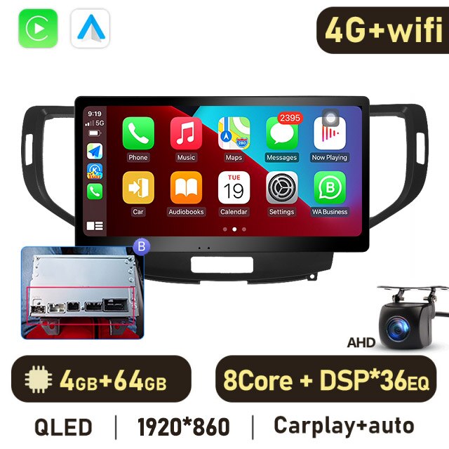 Eunavi 12.1'' QLED 4G 2 DIN Android Auto Radio GPS For Honda Accord 8 2008 2009 2010 2011 2012 Car Multimedia 8G 128G Carplay