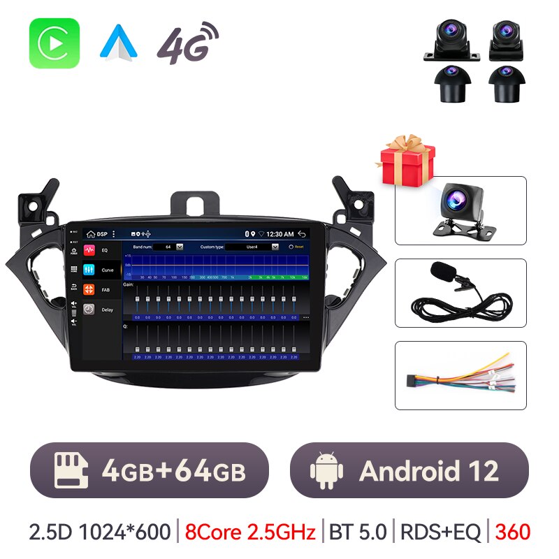 Eunavi 2 Din Car Radio Android 10 For Opel Corsa E 2014 2015 2016 Multimedia Player GPS Autoradio WIFI 4G Carplay 2din QLED