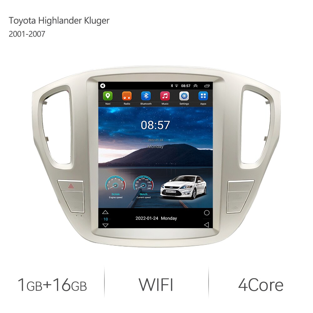 Eunavi Tesla Style Android 11 Car Radio For Toyota Highlander Kluger 2001-2007 12.1" Car Stereo GPS Navigation Carplay BT