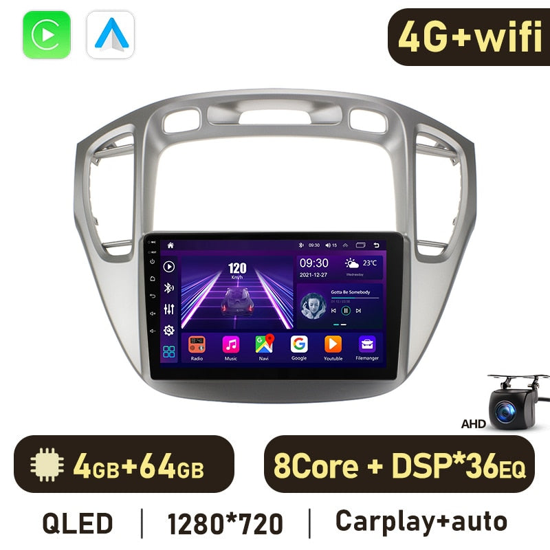 Eunavi 4G 2DIN Android Auto Radio GPS For Toyota Highlander 1 XU20 Kluger 2001-2007 Car Multimedia Video Player Carplay 2 Din