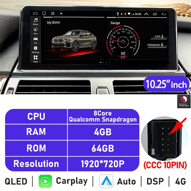 Eunavi 10.25''/12.3'' Android Car Radio GPS For BMW X5 E70 X6 E71 (2007-2013) CCC CIC System Multimedia Stereo CarPlay Autoradio