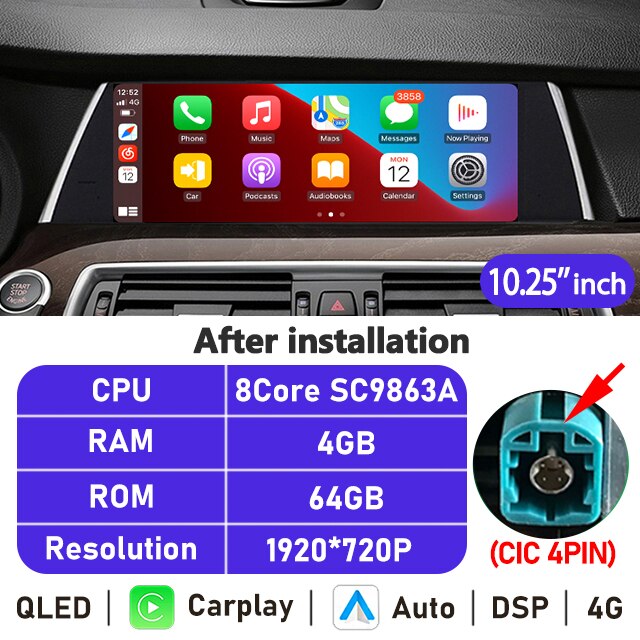 Eunavi 10.25'' Android 10 Car Radio Stereo For BMW 5 Series GT F07 2010-2017 CIC NBT System Multimedia Player CarPlay GPS No DVD