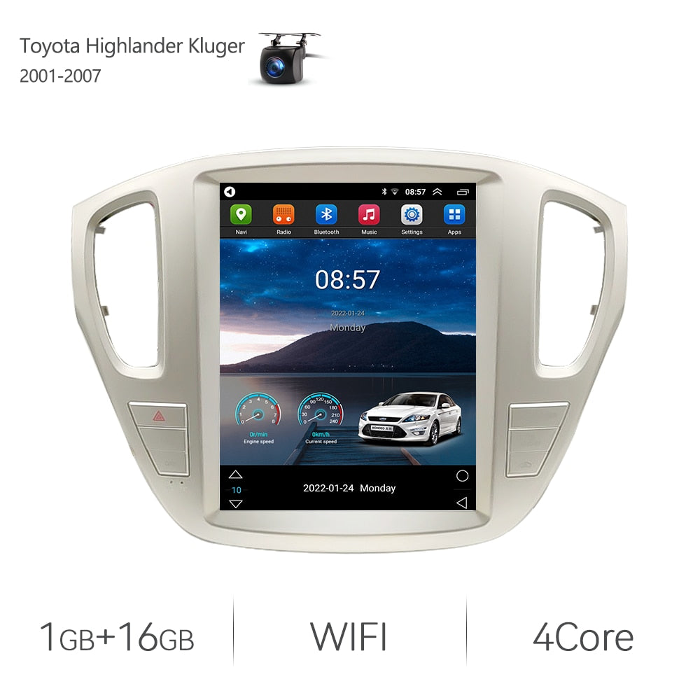 Eunavi Tesla Style Android 11 Car Radio For Toyota Highlander Kluger 2001-2007 12.1" Car Stereo GPS Navigation Carplay BT