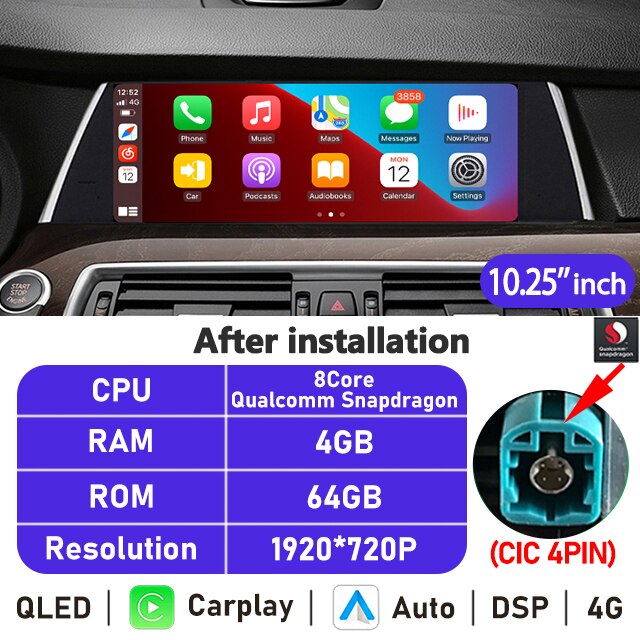 Eunavi 10.25'' Android 10 Car Radio Stereo For BMW 5 Series GT F07 2010-2017 CIC NBT System Multimedia Player CarPlay GPS No DVD