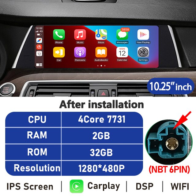 Eunavi 10.25'' Android 10 Car Radio Stereo For BMW 5 Series GT F07 2010-2017 CIC NBT System Multimedia Player CarPlay GPS No DVD