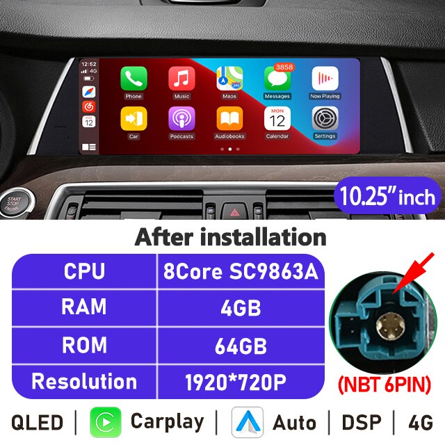 Eunavi 10.25'' Android 10 Car Radio Stereo For BMW 5 Series GT F07 2010-2017 CIC NBT System Multimedia Player CarPlay GPS No DVD