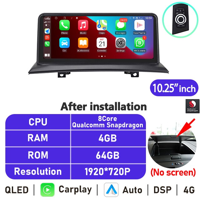 Eunavi 10.25'' Screen 1920*720P Android Auto Radio For BMW X3 E83 2006-2010 Car Multimedia Player Navigation GPS Carplay No DVD