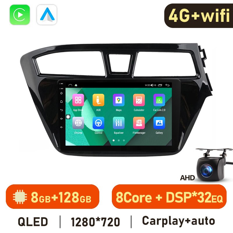 Eunavi Android 10 Car Radio For Hyundai I20 2015-2018 Navigation GPS Carplay Touchscreen Bluetooth DSP Multimedia WIFI 4G 2 Din