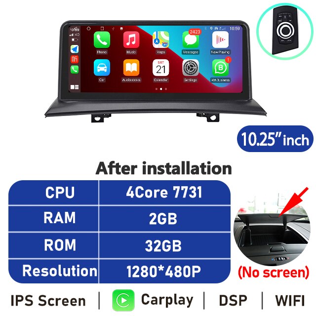 Eunavi 10.25'' Screen 1920*720P Android Auto Radio For BMW X3 E83 2006-2010 Car Multimedia Player Navigation GPS Carplay No DVD