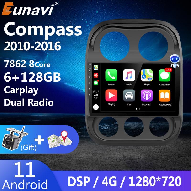 Eunavi Android 11 Car Radio For JEEP Compass Patriot 2010 - 2016 Stereo 2 Din Multimedia Player GPS Navigation Carplay DSP DVD