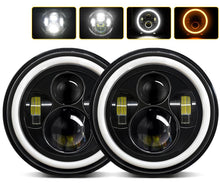 Cargar imagen en el visor de la galería, New 7 Inch Led Headlight H4 DRL Round 7&#39;&#39; Headlights With Yellow &amp; White Angel Eye For Jeep Wrangler Lada Niva 4x4 200W