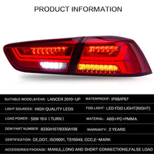 Laden Sie das Bild in den Galerie-Viewer, VLAND Tail Lights Assembly For Mitsubishi Lancer EVO X 2008-2019 RED Tail Lamp Assembly With Sequential Turn Signal Full LED