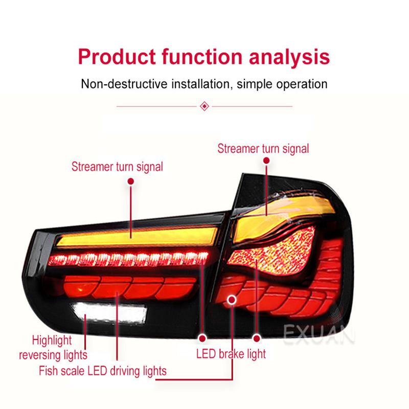 Suitable for  BMW 3 Series Modified M4 Dragon Scale Tail Light Assembly LED Running Water Turn Signal Tail Light13-19