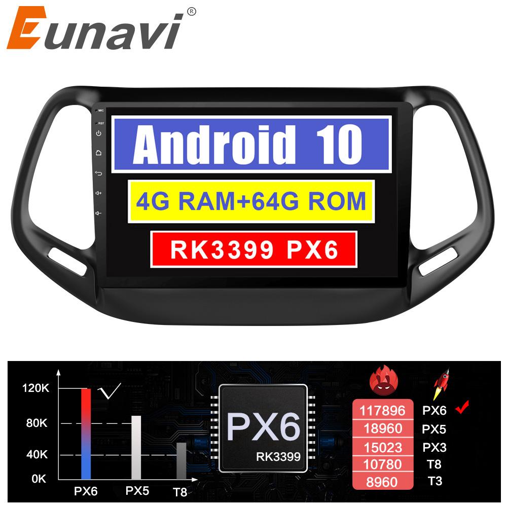 Eunavi car radio stereo multimedia player for Jeep Compass 2017 2 din headunit Android 10 system GPS TDA7851 Subwoofer USB