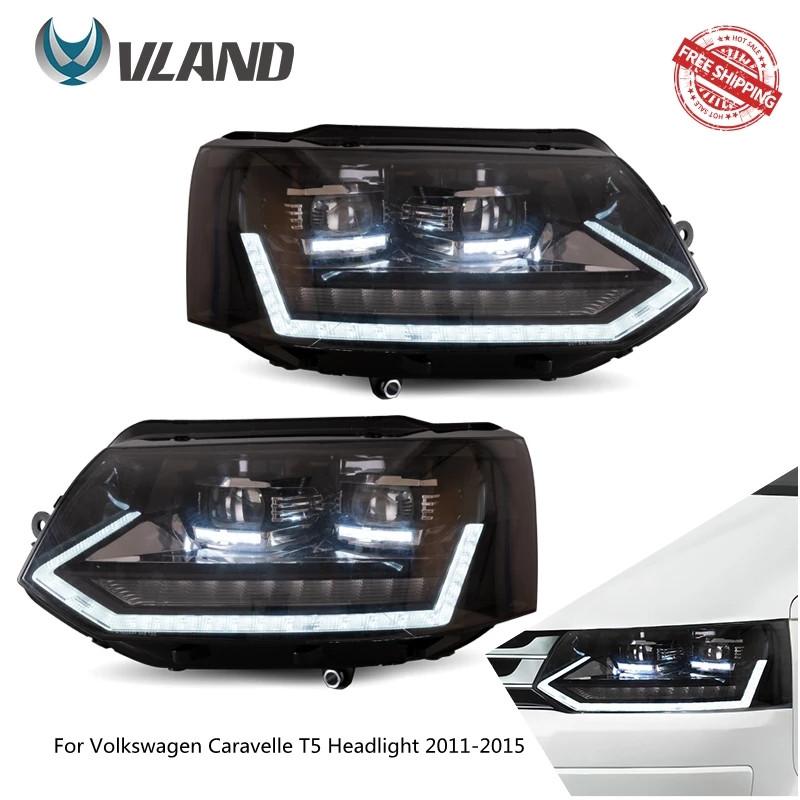 VLAND Car Lamp Assembly For Volkswagen Caravelle T5 Headlight 2011-2015 With Full LED Front Light Yellow Sequential Turn Signal