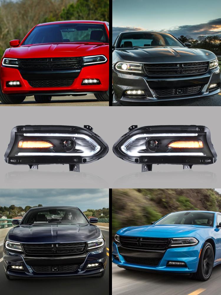 VLAND reflektor samochodowy montaż reflektorów pasuje do dodge charger 2015-2019 w pełni LED reflektor z sekwencyjnym kierunkowskazem DRL