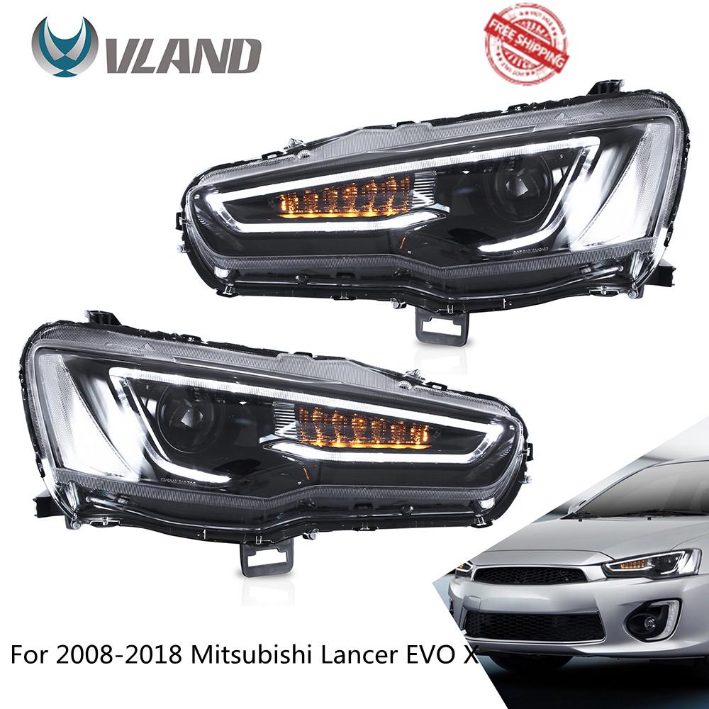 VLAND Headlamp Car Headlights Assembly For 2008-2018 Mitsubishi Lancer EVO X Head Light With Moving Turn Signal Dual Beam Lens