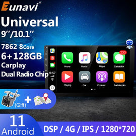 Eunavi 6GB 128GB 8Core CarPlay DSP 2din Android 11 Car Radio GPS Universal Head unit Multimedia Player Navigation Autoradio dvd